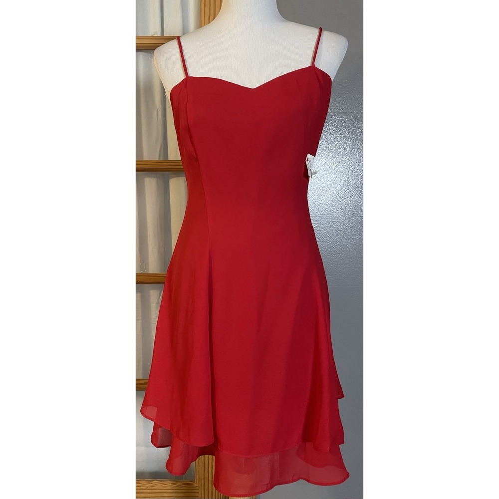 80s Onyx Nite Layered Dress Sz 12 Red Spaghetti Strap Cocktail Holiday USA Made